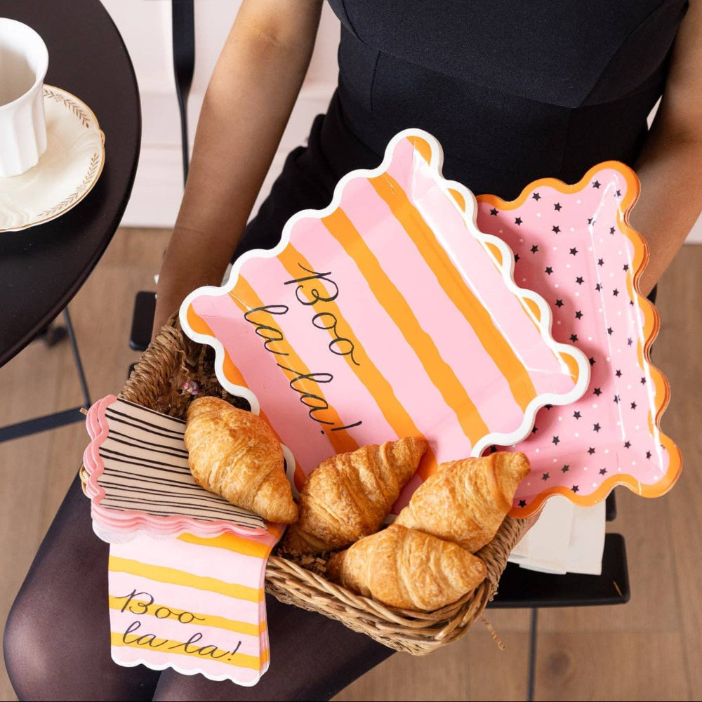 White & Black Striped Cocktail Napkin w/ Pink Scalloped Edges, Shop Sweet Lulu