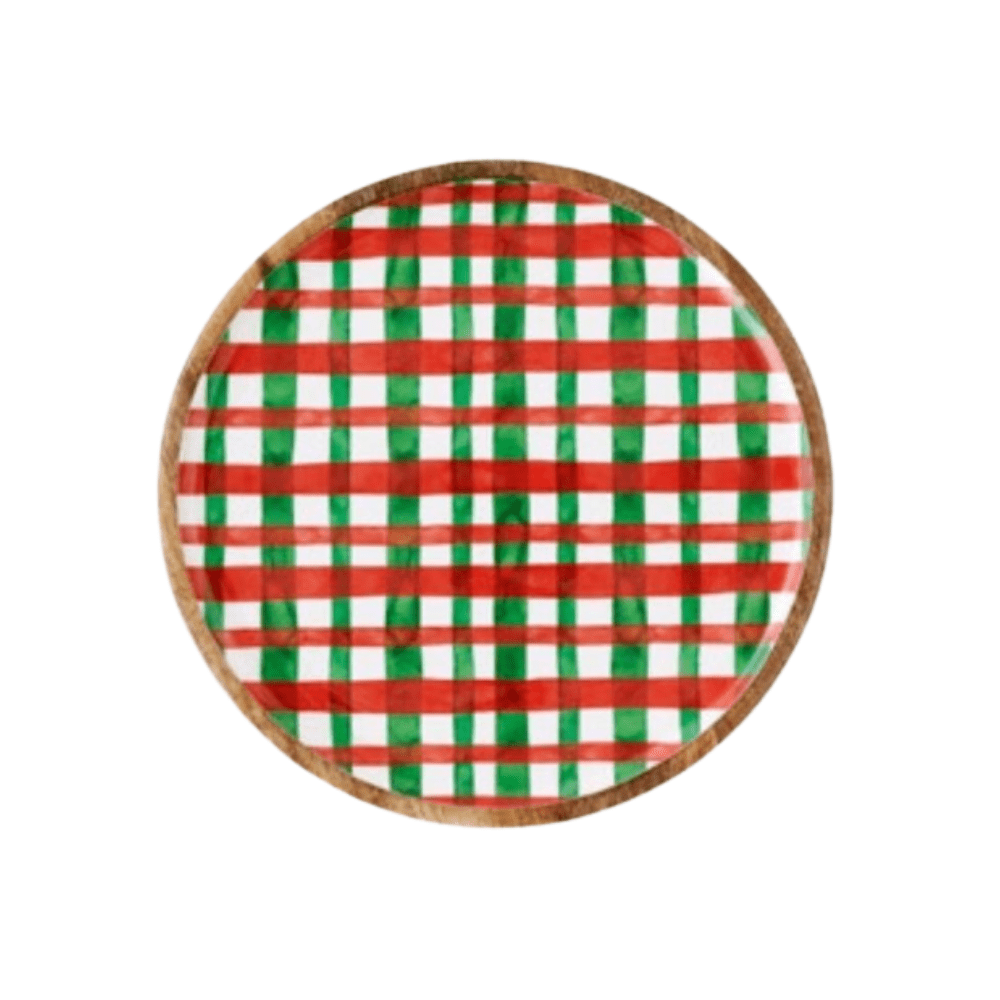 12" Plaid Round Tray, Wood, Shop Sweet Lulu