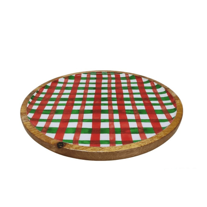 12" Plaid Round Tray, Wood, Shop Sweet Lulu