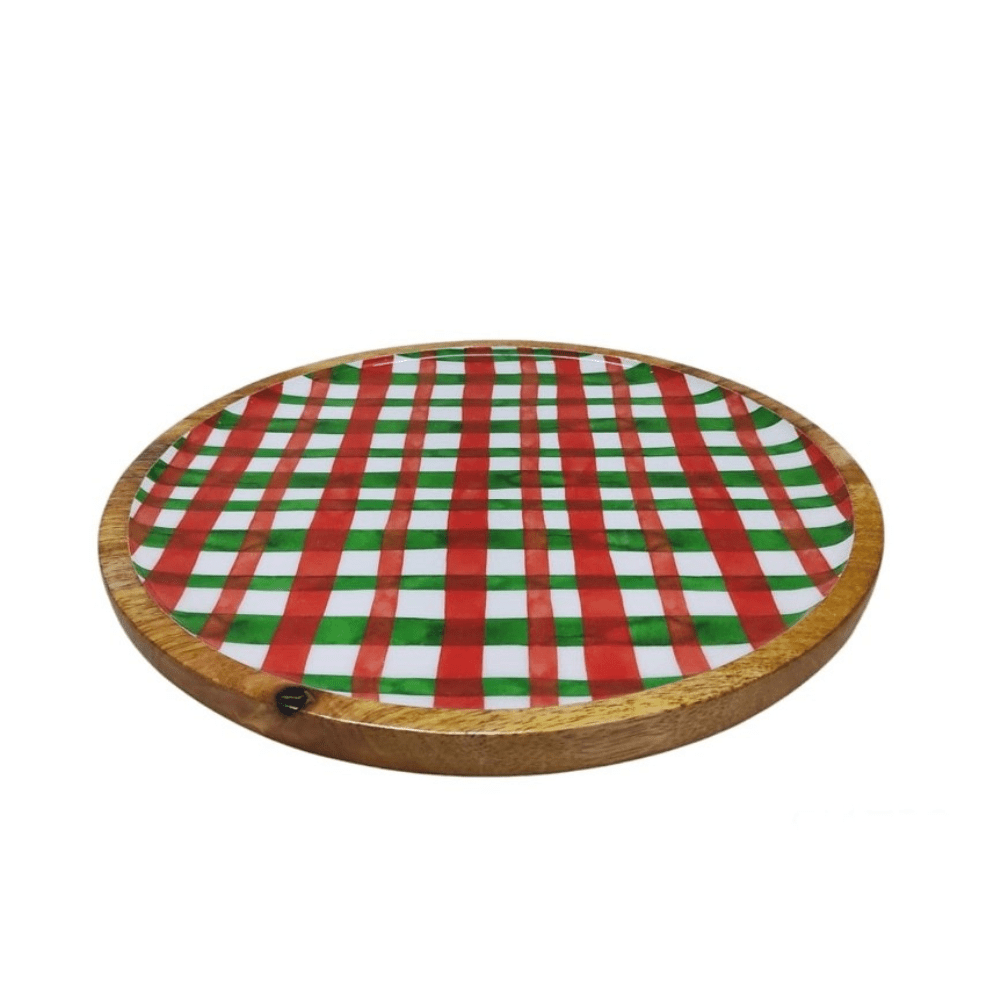 12" Plaid Round Tray, Wood, Shop Sweet Lulu