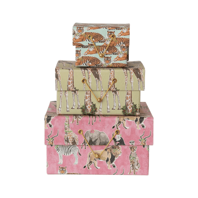 Handmade Gift Boxes, Safari Pattern - Set of 3