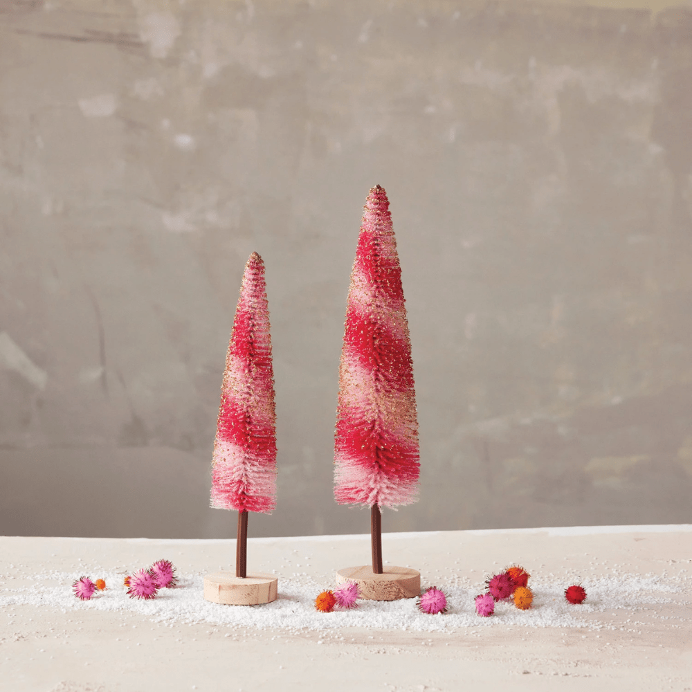 Striped Bottle Brush Tree w/ Gold Glitter, Set of 2, Shop Sweet Lulu