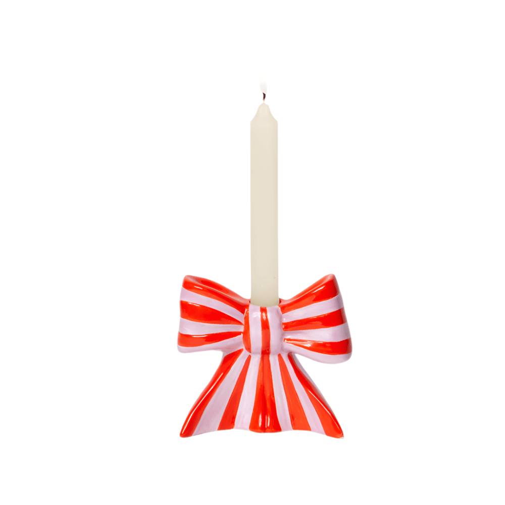 Pink & Red Striped Bow Candle Holder