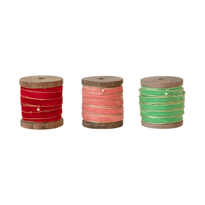 10 Yard Velvet Ribbon w/ Metallic Edges on Wood Spool, 3 Colors, Shop Sweet Lulu