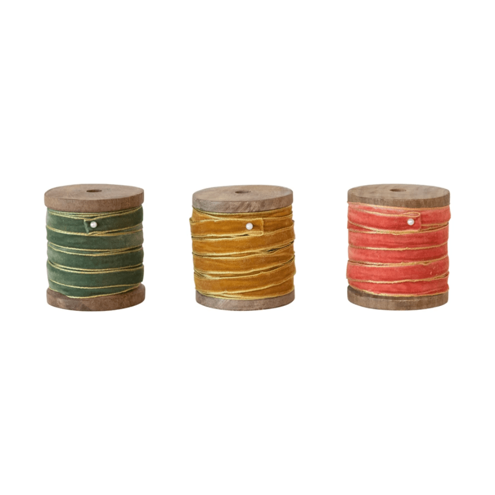 10 Yard Velvet Ribbon w/ Metallic Edges on Wood Spool, 3 Colors, Shop Sweet Lulu