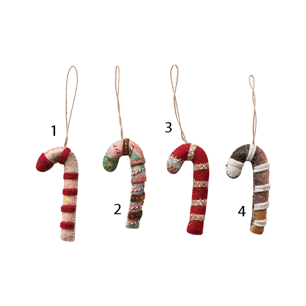 Wool Felt Candy Cane Ornament - 4 Style Options, Shop Sweet Lulu