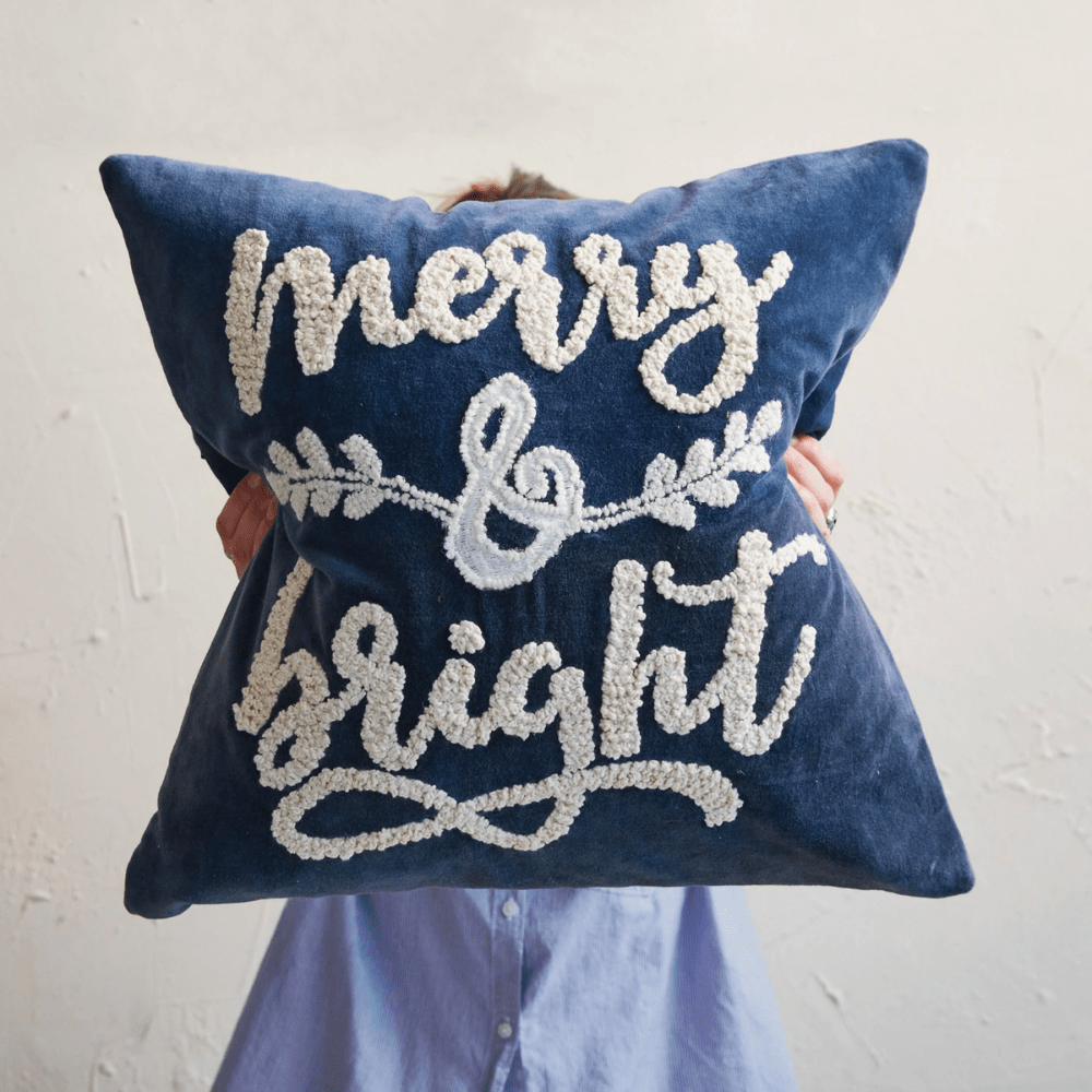 "Merry & Bright" Velvet Pillow, Shop Sweet Lulu