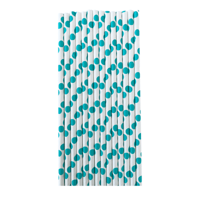 Teal Polka Dot Paper Straws