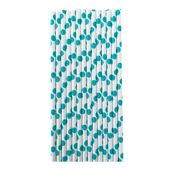 Teal Polka Dot Paper Straws