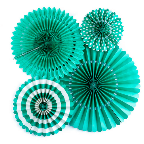 teal paper fans