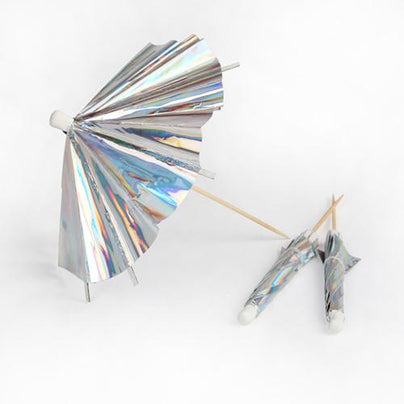 Holographic Silver Cocktail Umbrellas Longer Stick available at Shop Sweet Lulu