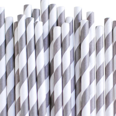 Eco Friendly Paper Straws: Baby Gray Stripes - Shop Sweet Lulu