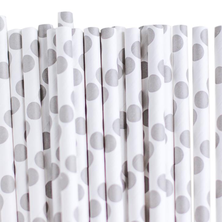 Eco Friendly Paper Straws: Baby Gray Dots - Shop Sweet Lulu