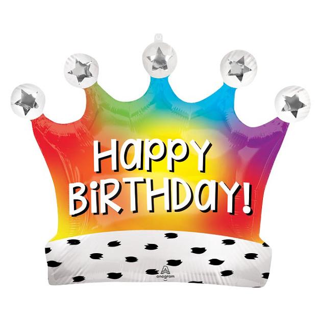 27" Happy Birthday Crown Foil Balloon