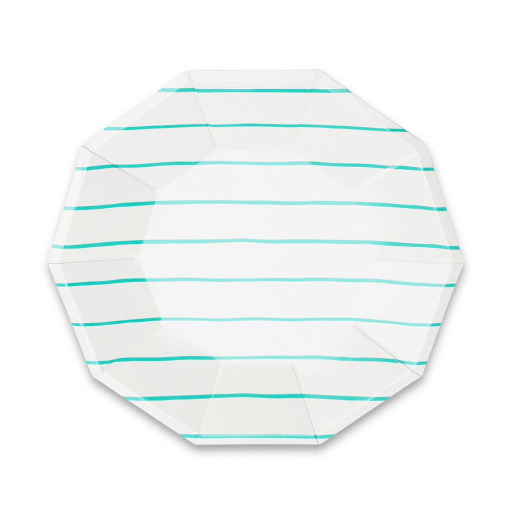 Aqua Frenchie Striped Large Plates from Daydream Society