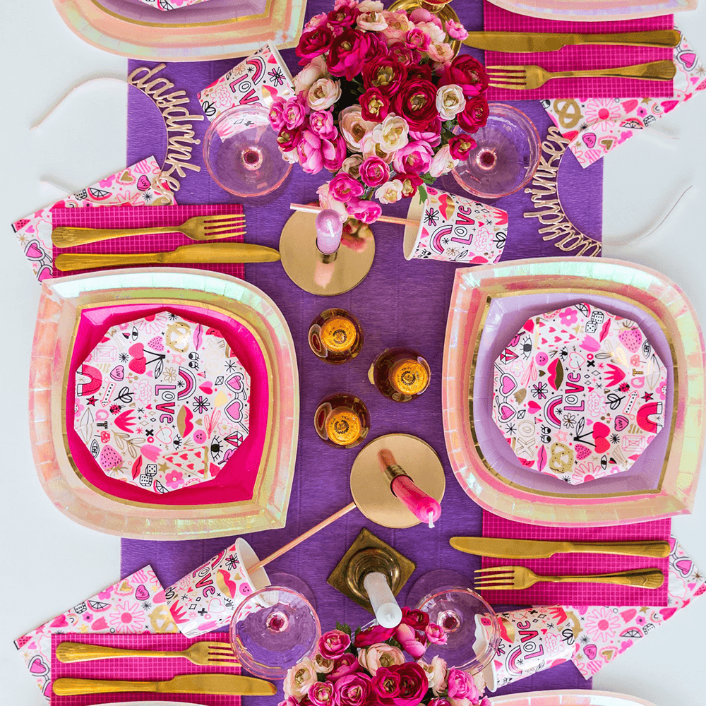 Magenta Grid Print More Party Faves Guest Napkins from Jollity & Co