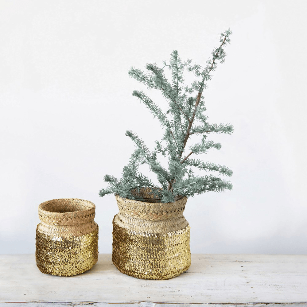 Hand-Woven Seagrass Baskets with Gold Sequins - Natural, Shop Sweet Lulu