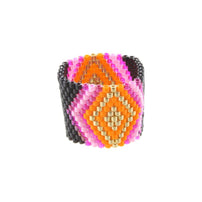 Jet Seed Bead Ring- Orange, Gold and Pink Diamond