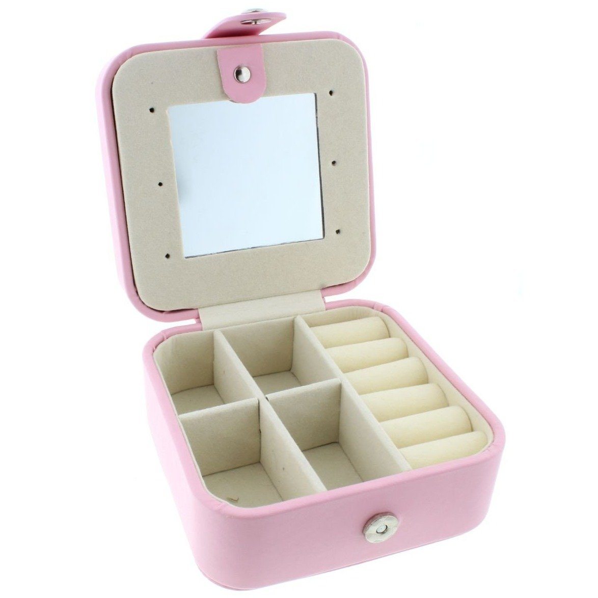 Light Pink Leather Jewelry Box, Square