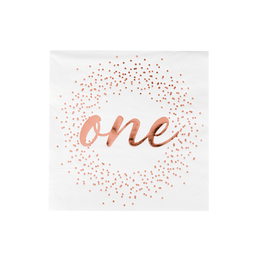  Milestone Rose Gold Onederland Cocktail Napkins from Jollity & Co