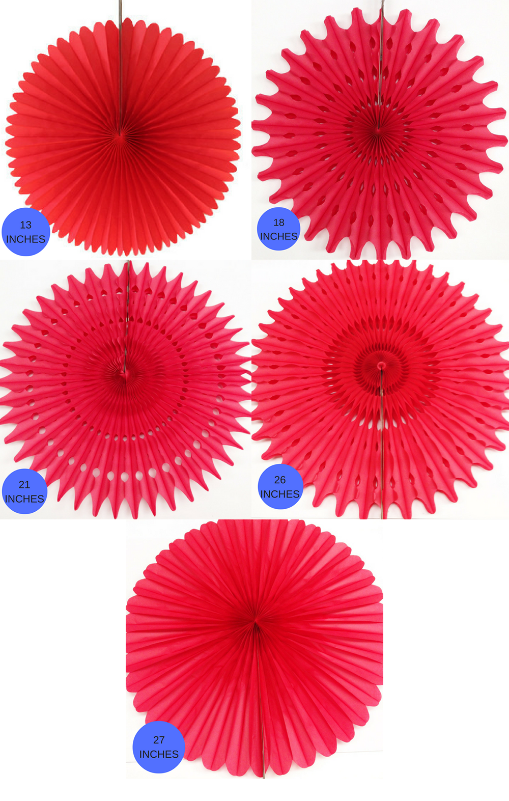 Red Paper Fans, 5 Sizes