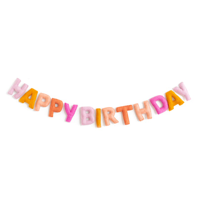 Happy Birthday Wool Felt Garland, Pink