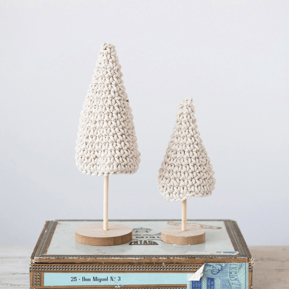 Cotton Crochet Cone Trees, Set of 2 - Cream