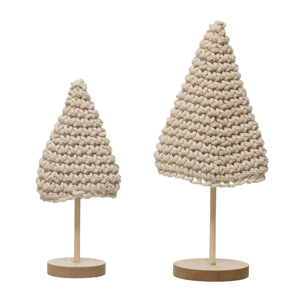 Cotton Crochet Cone Trees, Set of 2 - Cream