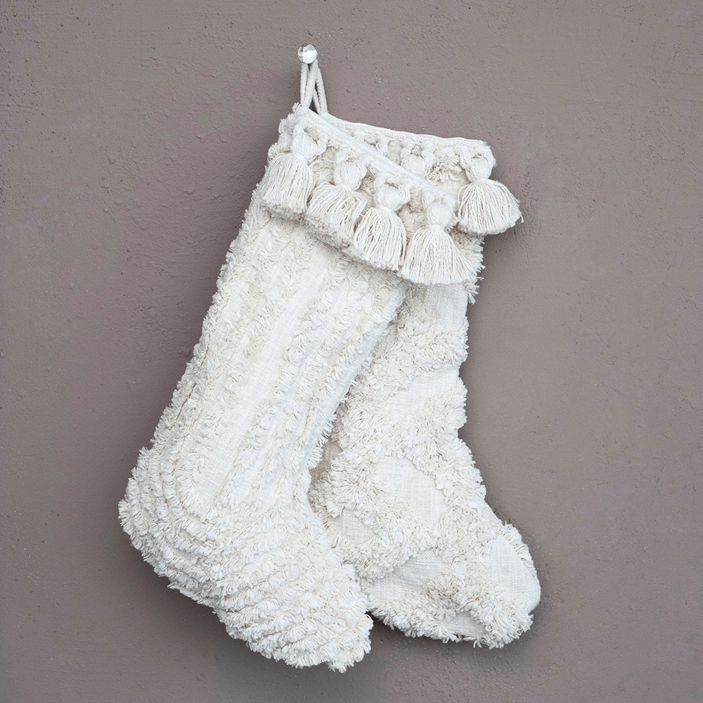 Cotton Slub Stocking w/ Tufting & Tassels - 2 Style Options, Shop Sweet Lulu