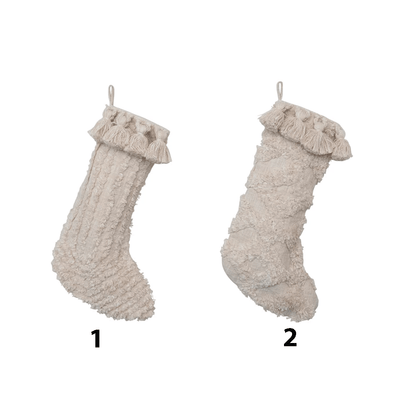 Cotton Slub Stocking w/ Tufting & Tassels - 2 Style Options, Shop Sweet Lulu