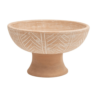 Engraved Terra-cotta Footed Bowl, Distressed Whitewash Finish, Shop Sweet Lulu