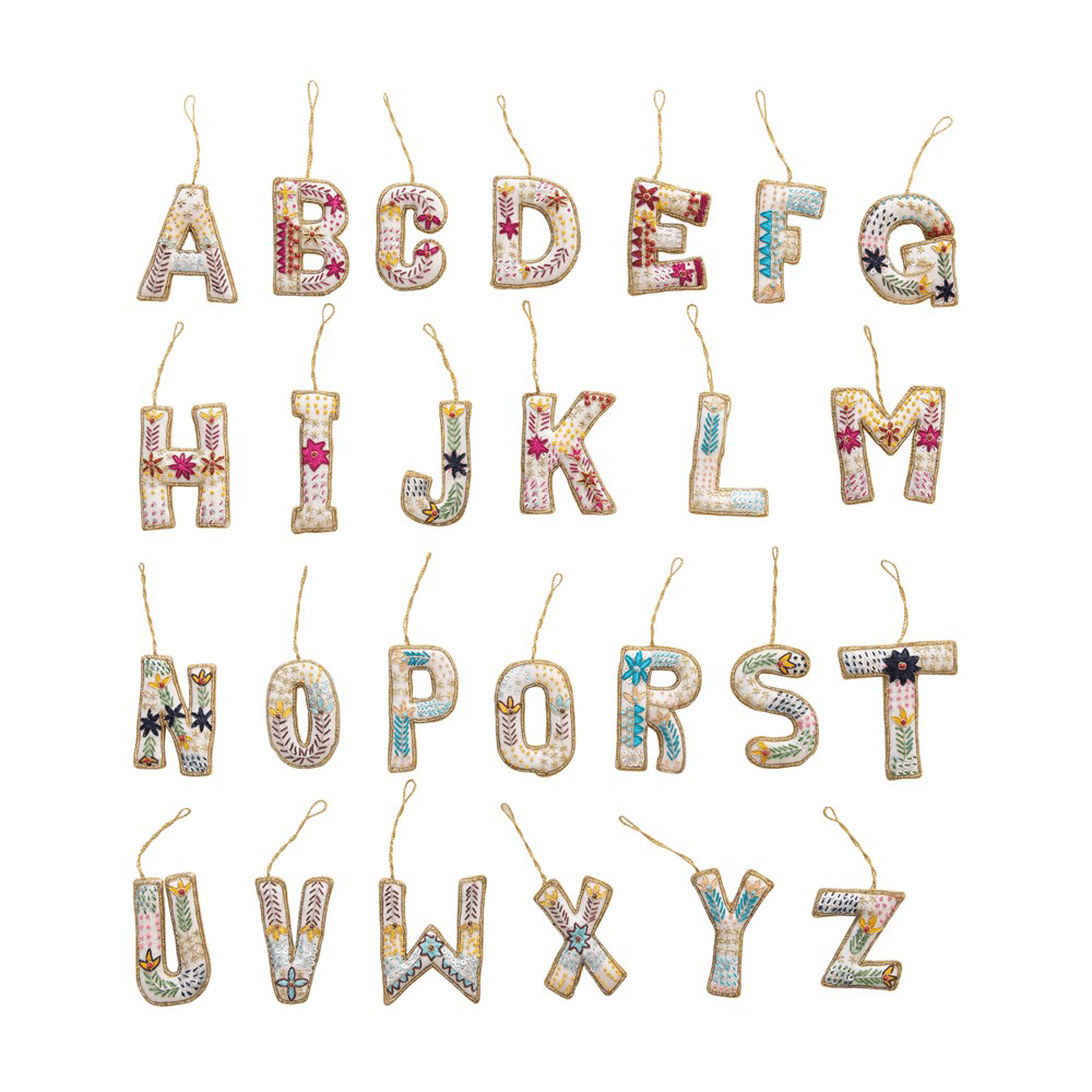 Fabric Alphabet Ornament with Beads & Embroidery, Shop Sweet Lulu