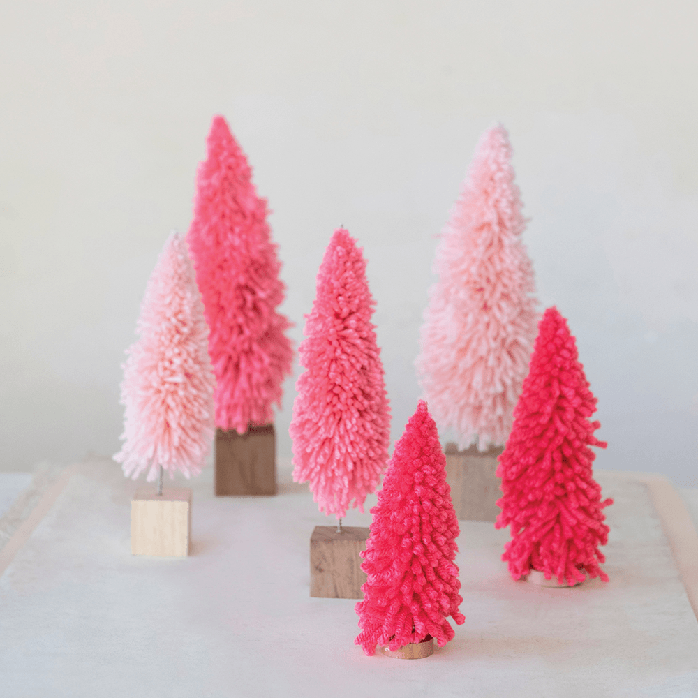 Fabric Yarn Tree w/ Wood Block Base, Hot Pink - 2 Size Options, Shop Sweet Lulu