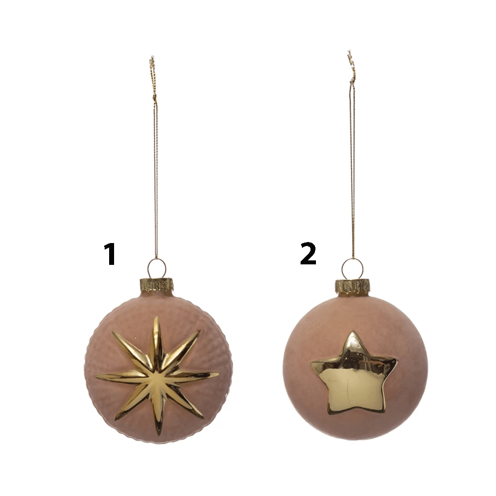 Flocked Glass Ball Ornament w/ Star - 2 Style Options, Shop Sweet Lulu