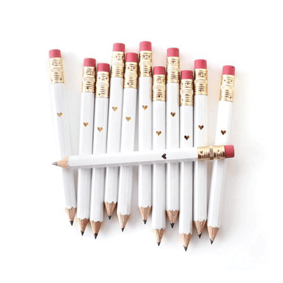 Gold Heart Mini Pencils - White, Shop Sweet Lulu