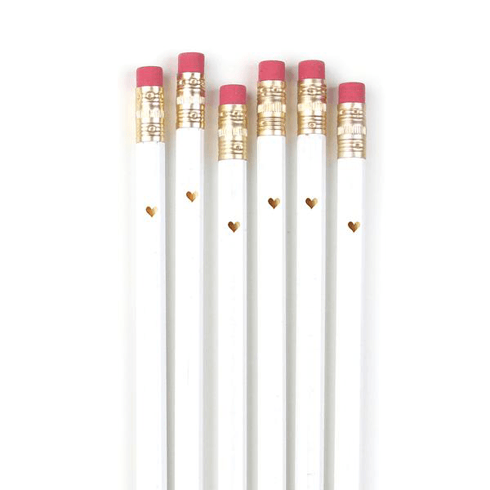 Gold Heart Pencils - White, Shop Sweet Lulu