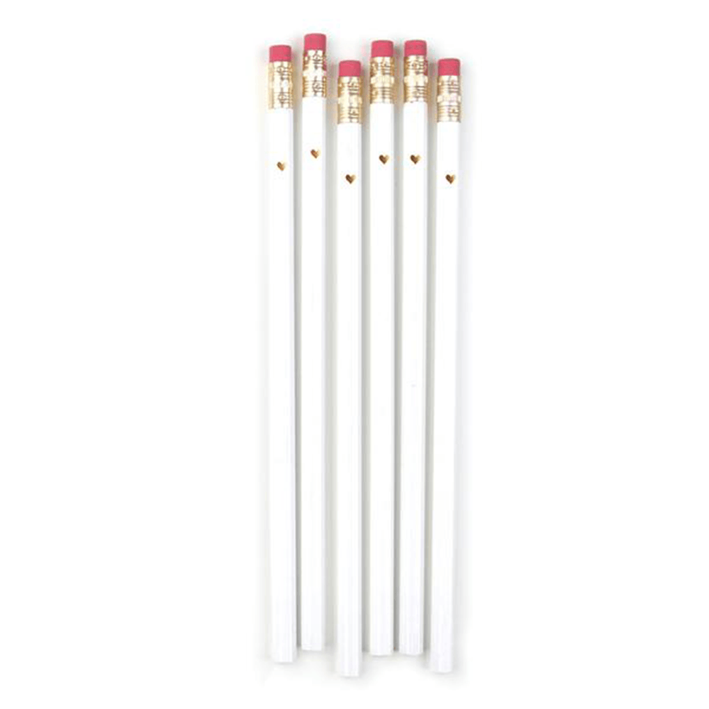 Gold Heart Pencils - White, Shop Sweet Lulu