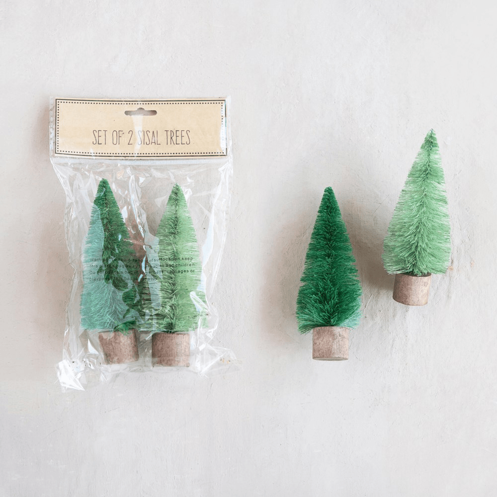 Green Sisal Bottle Brush Trees - Set of 2
