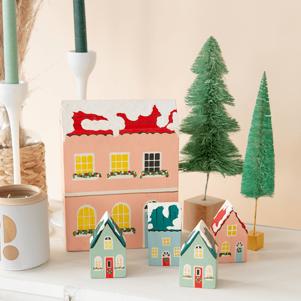 Hand-Painted Mango Wood House, 7" - 2 Color Options, Shop Sweet Lulu