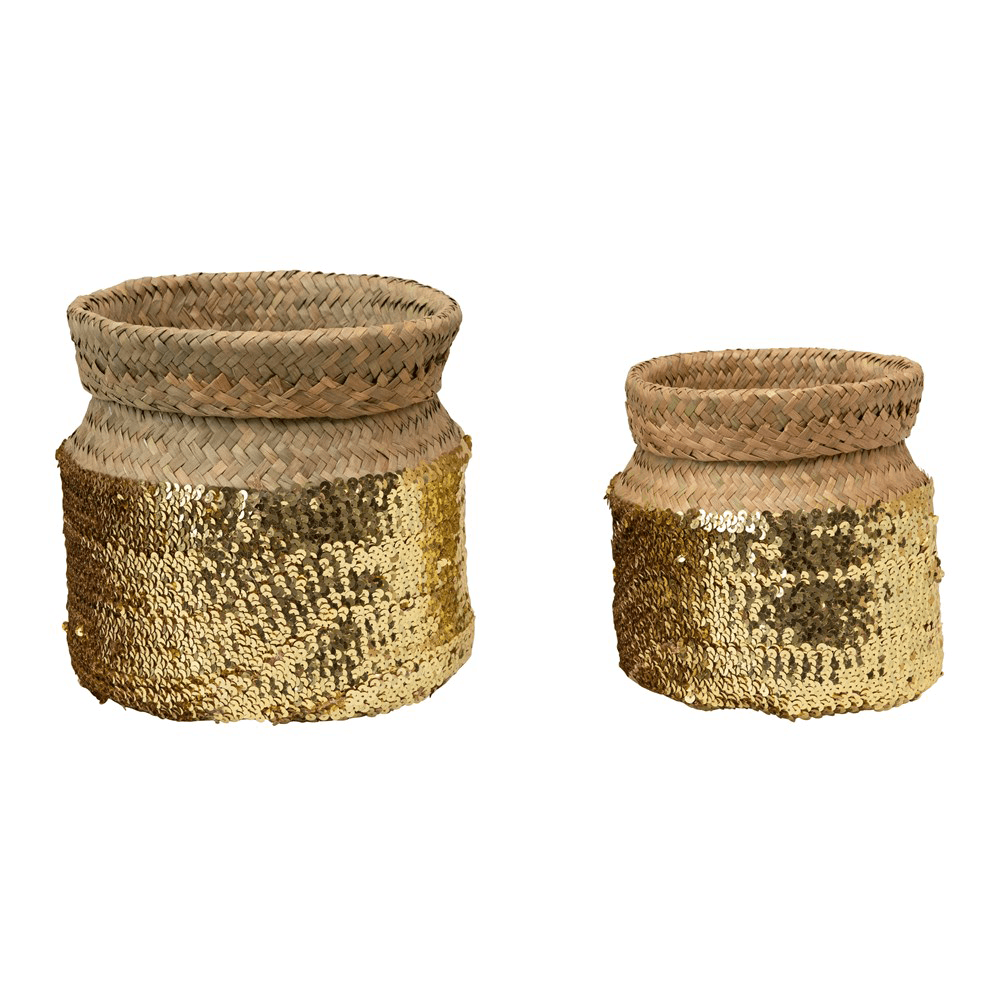 Hand-Woven Seagrass Baskets with Gold Sequins - Natural, Shop Sweet Lulu
