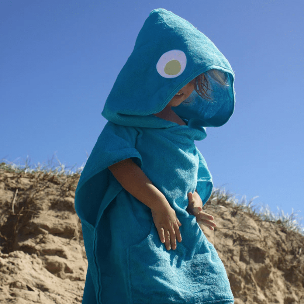 Hooded Terry Beach Towel, Shark Tribe - Deep Blue, Shop Sweet Lulu
