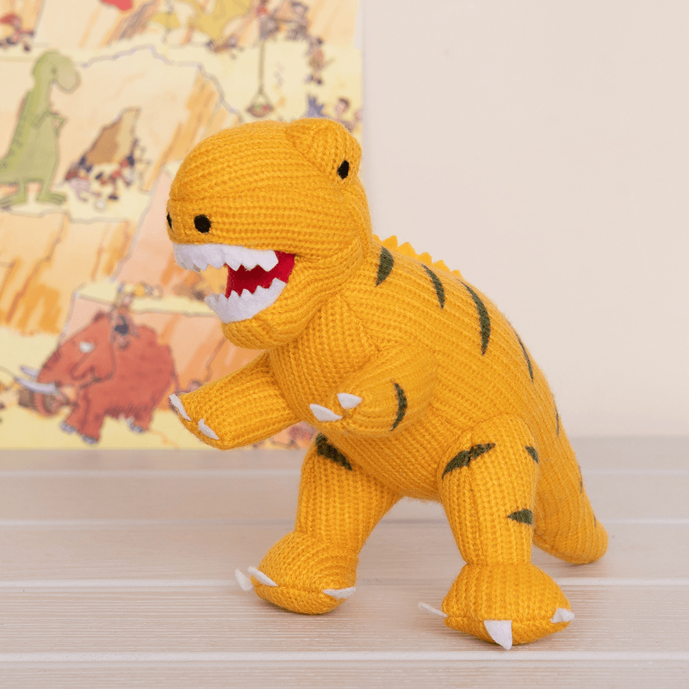 Knitted T-Rex Plush Toy - Yellow, Shop Sweet Lulu
