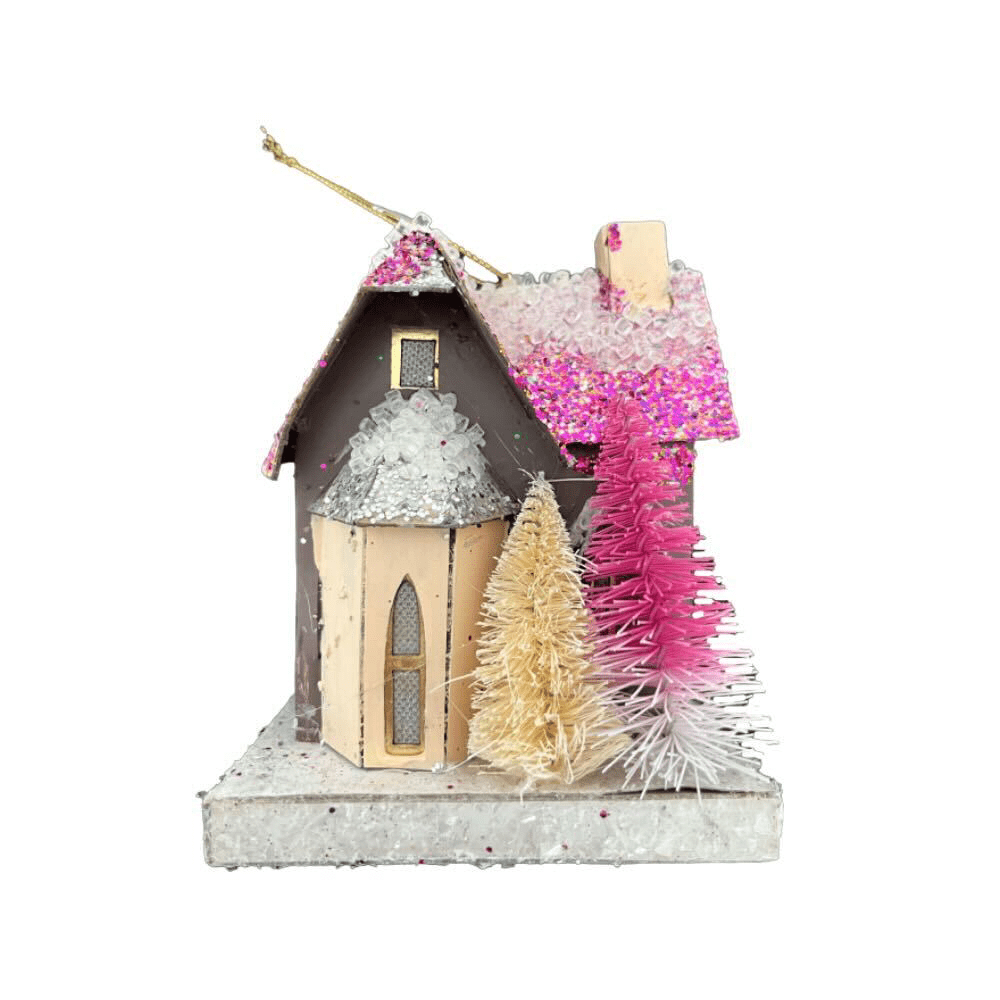 Mini Wintertide Glitter House Ornament - 3 Color Options