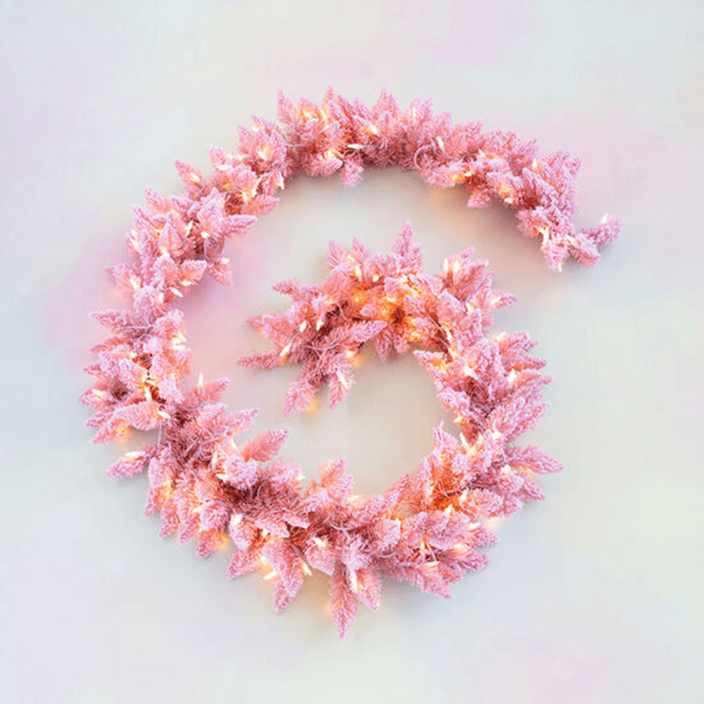 Pre-Lit Pink Flocked Garland, Shop Sweet Lulu