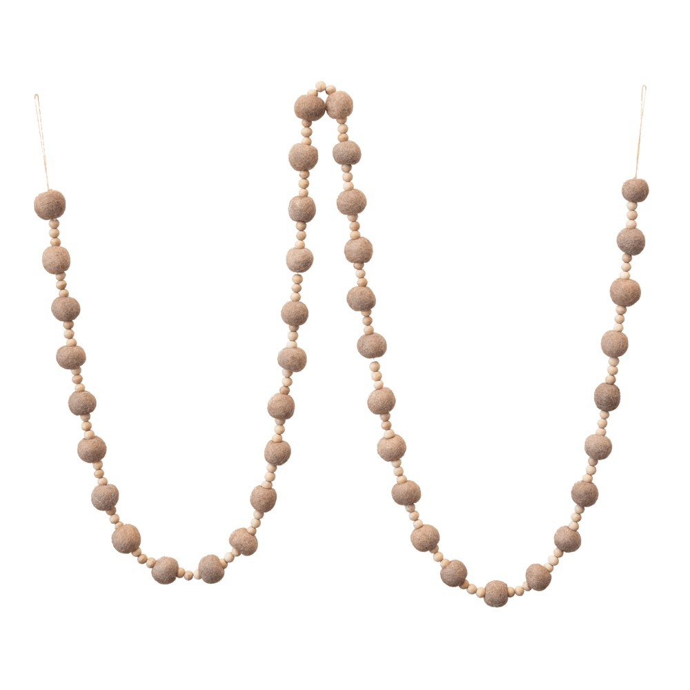 Wool Felt Ball & Wood Bead Garland - Tan, Shop Sweet Lulu