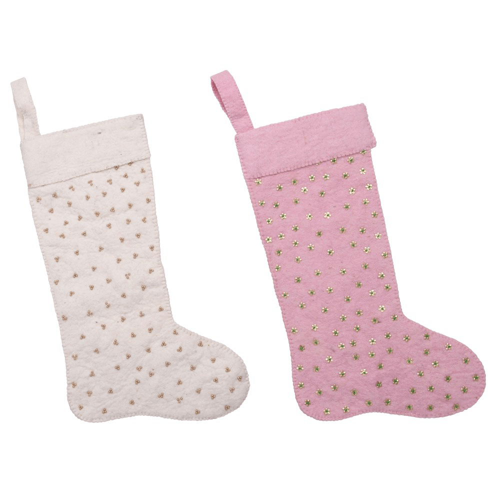 Wool Felt Stocking w/ Beading - 2 Colors, Shop Sweet Lulu