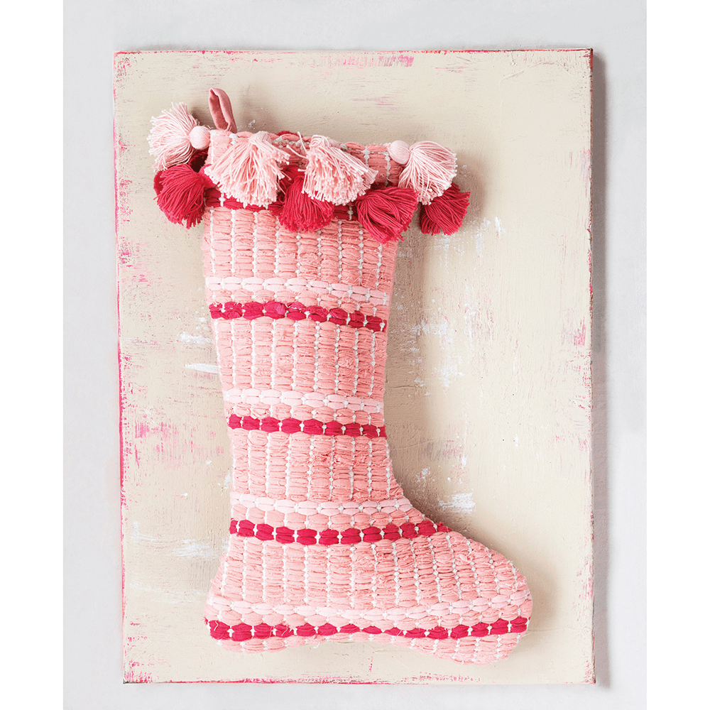 Woven Cotton Stocking w/ Tassels - Red & Pink, Shop Sweet Lulu