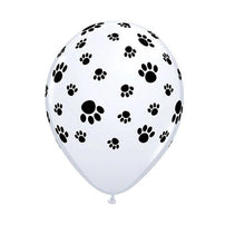 11" Latex Balloon, White w/Black Paw Print - Shop Sweet Lulu