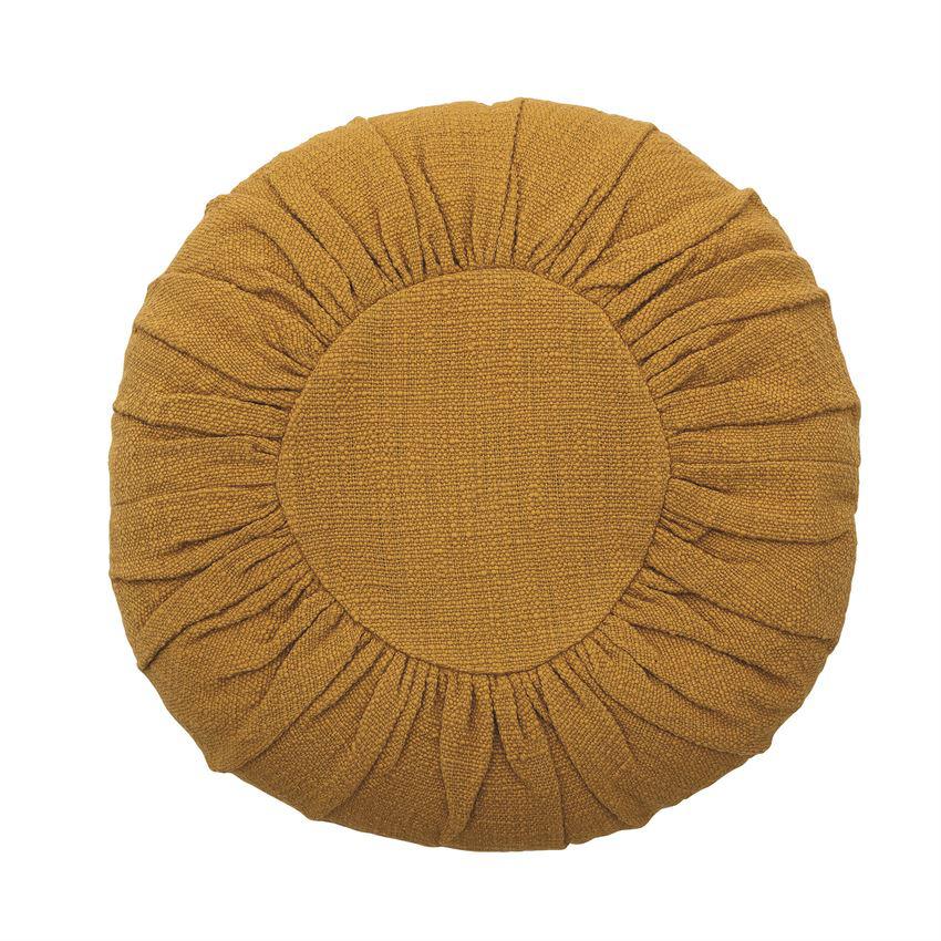 18" Round Cotton Pillow, Mustard Color