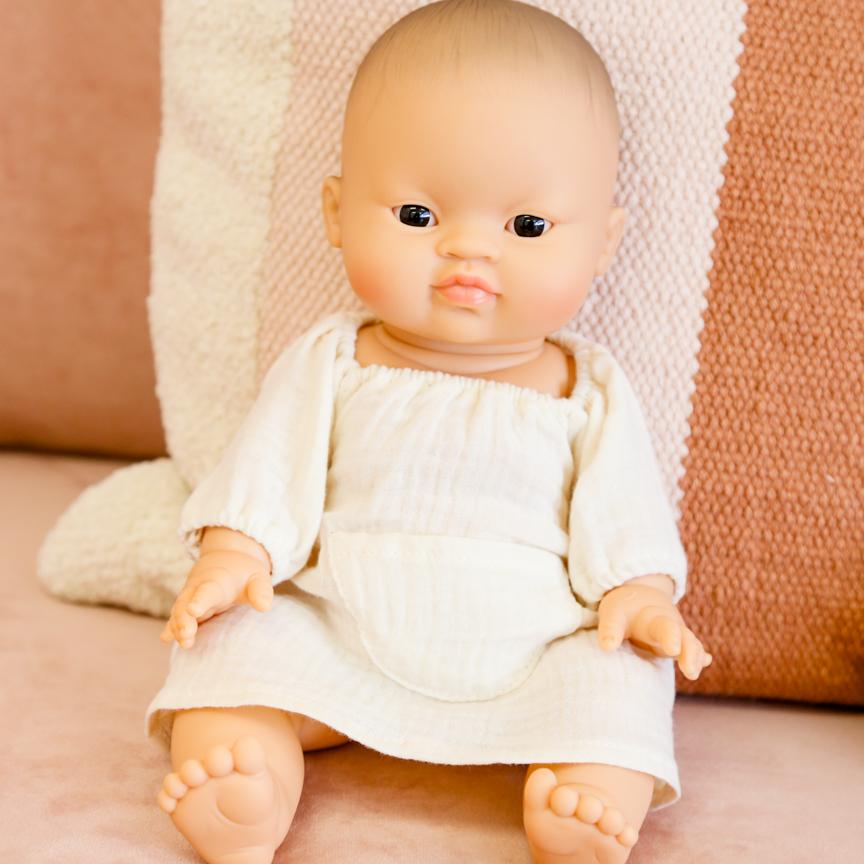 Minikane Jeanne Cotton Double Gauze Dress with Pocket, Ecru